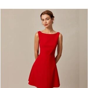 The Red Boat Neck High Waisted Mini Dress (Small)